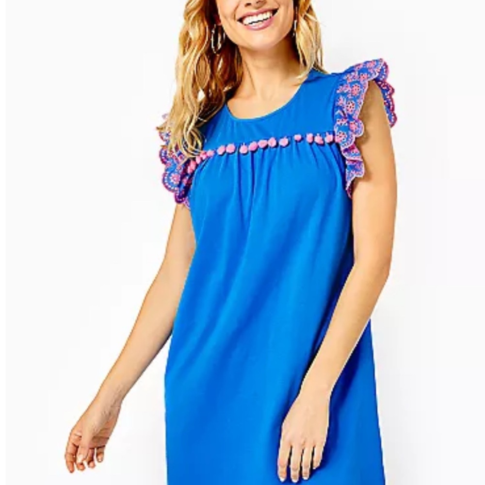 Lilly Pulitzer Blue Jersey Pom Sundress